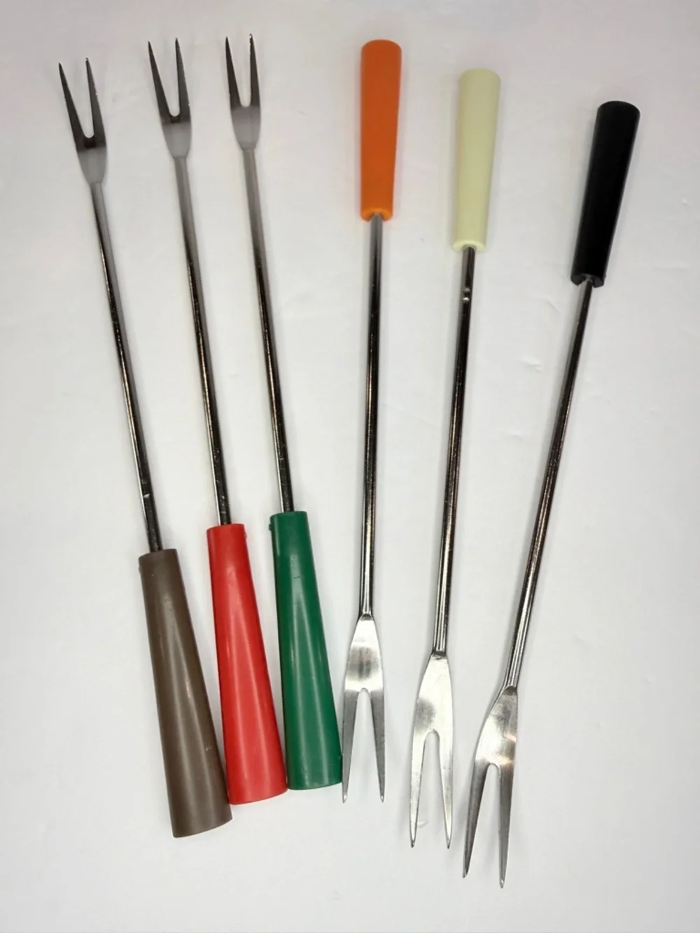 10 inch “Vintage Fondue Fork Set 6 Color Handle Retro 70s Appetizer Picks”